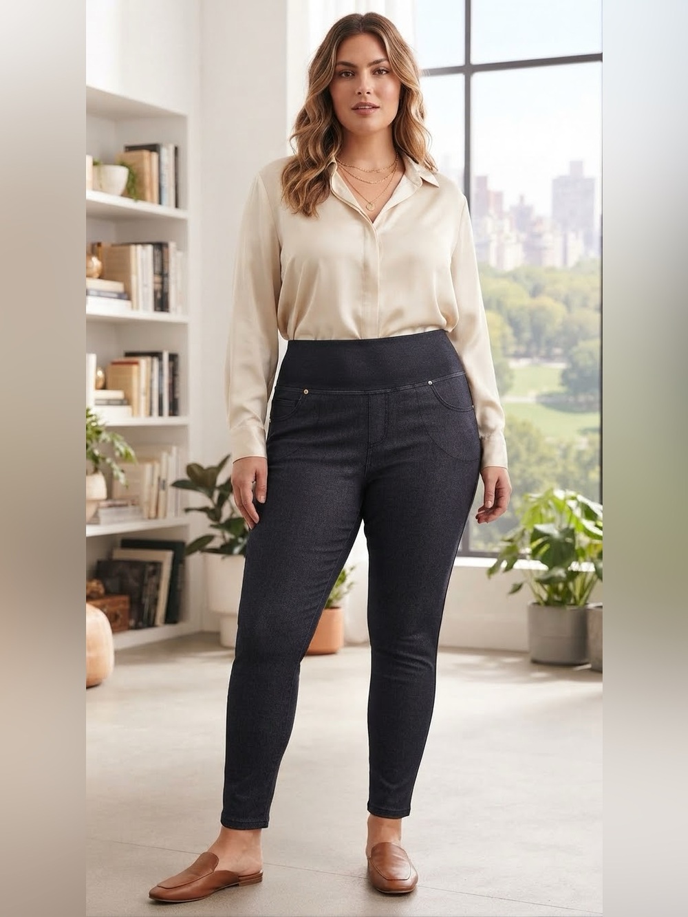 Ruby Ribbon Denim Look Leggings tummy-control XXL